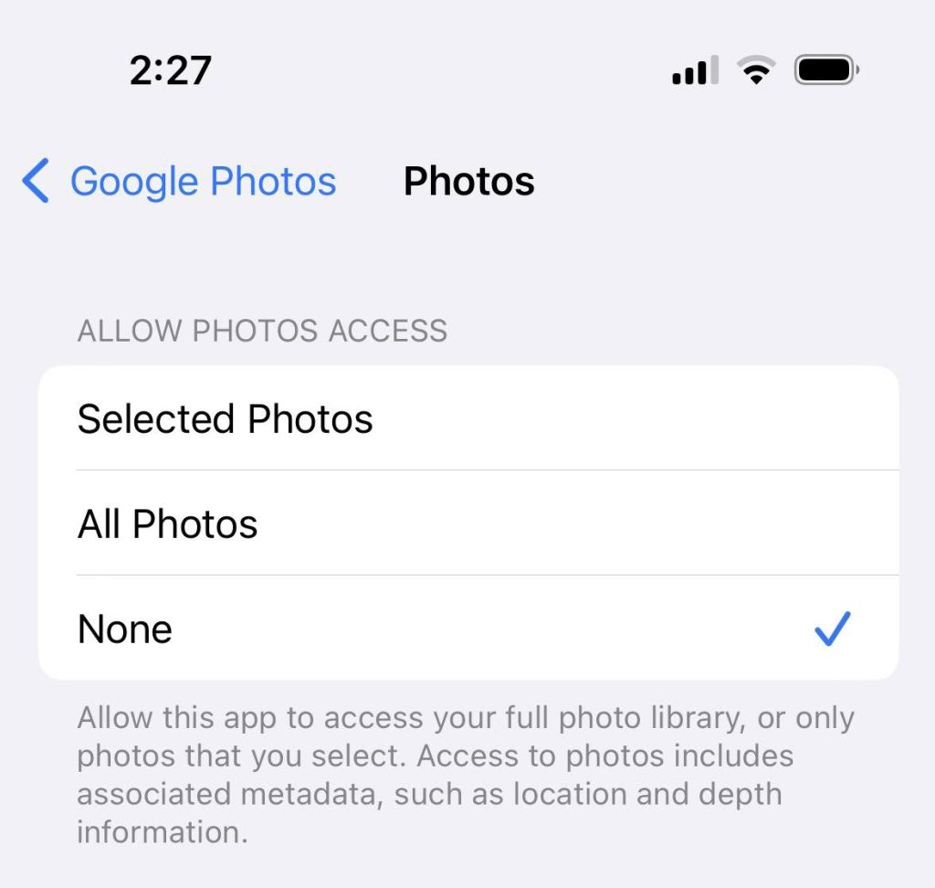 Allow Photos Access None, iPhone