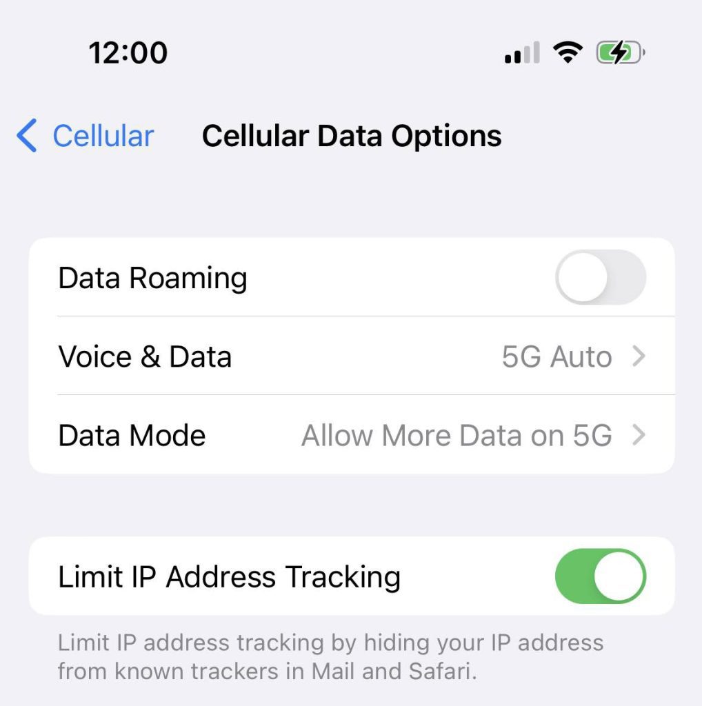 Cellular Data Options, iPhone