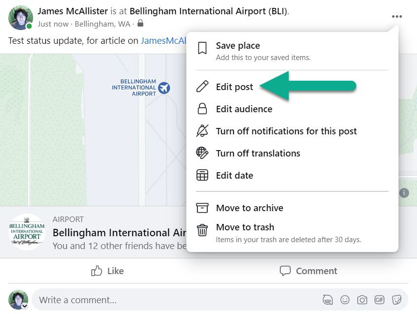 Edit Post Button, Facebook Check-In