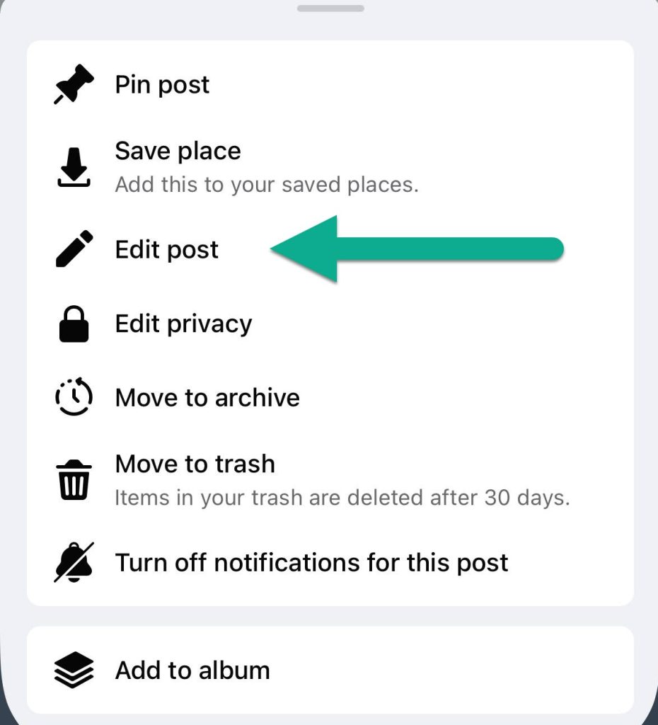 Edit Post Button, Facebook Mobile App