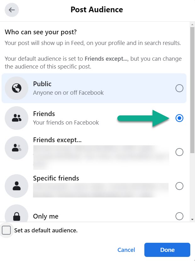 Friends Option, Post Audience Settings Facebook