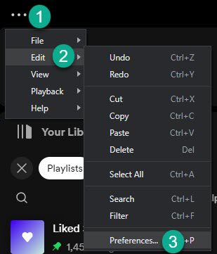 Open Spotify Settings, Desktop