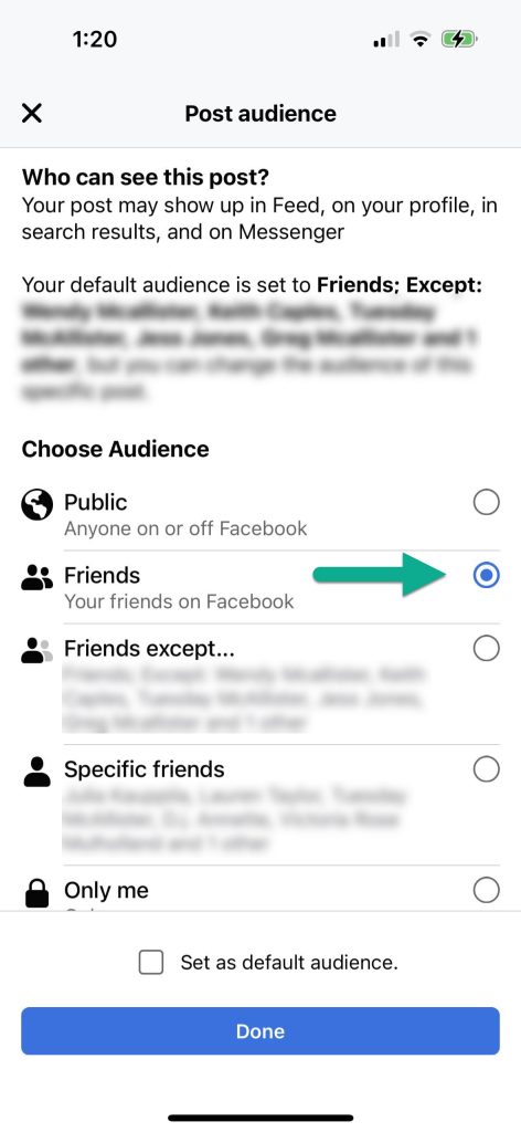 Post Audience Settings, Facebook Mobile App