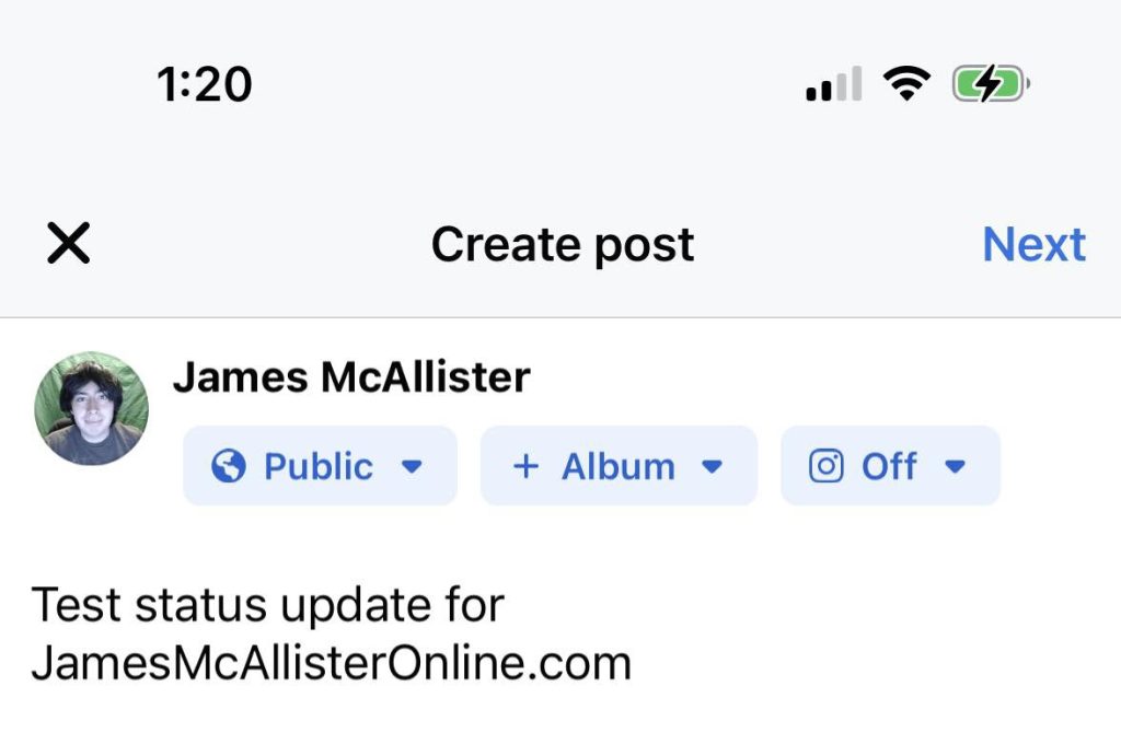 Posting Status Update, Facebook Mobile App