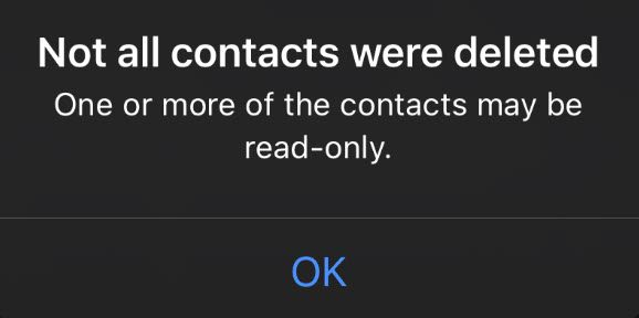 Read-Only Contacts Message, iPhone