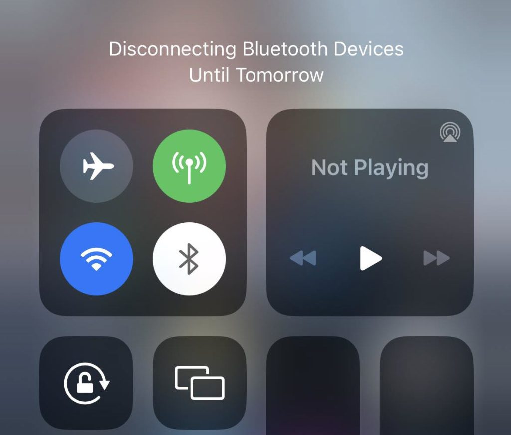 Disconnecting Bluetooth Devices Until Tomorrow Message, iPhone