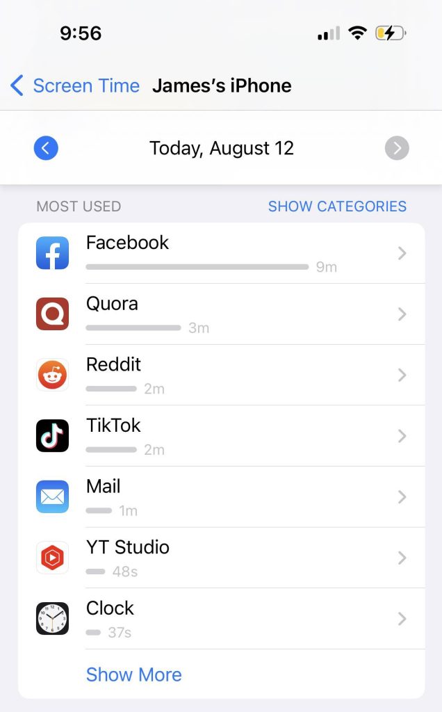 Screen Time App Usage, iPhone