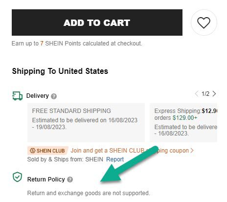 Shein Return Policy On Sales Page