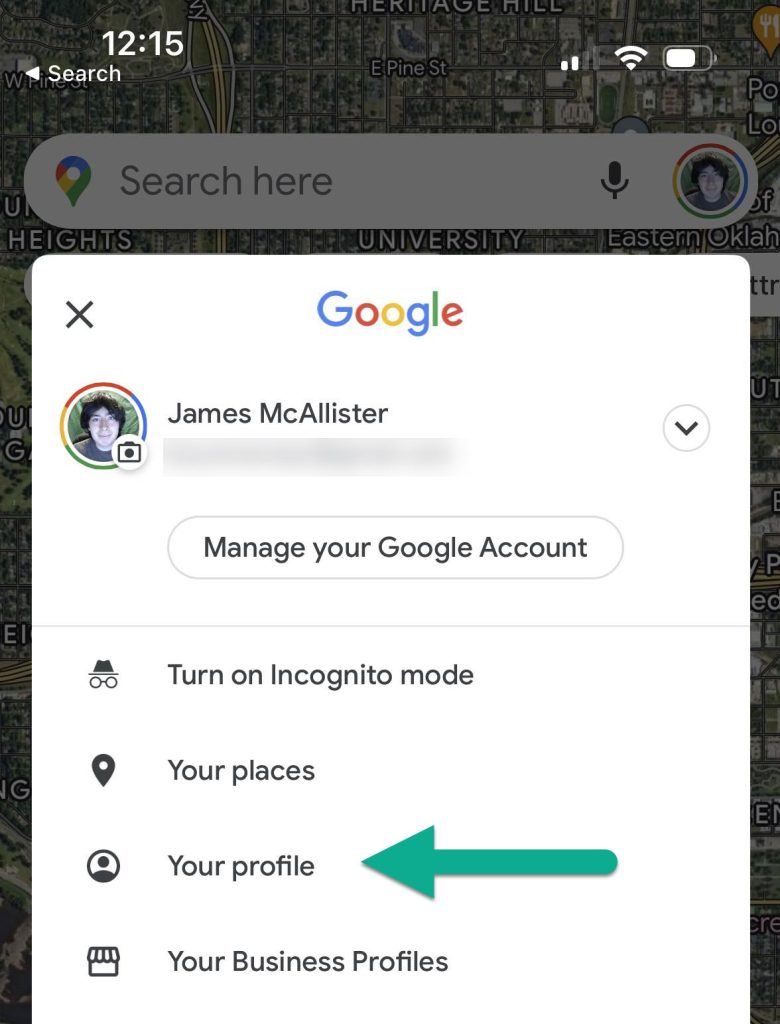 Your Profile Button, Google Maps App